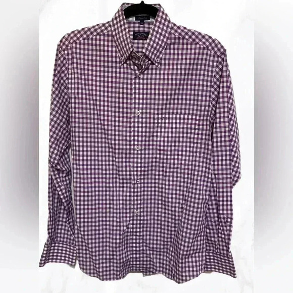 Paul & shark classic stylish button down check purple long sleeve dress shirt 38 - Picture 1 of 3